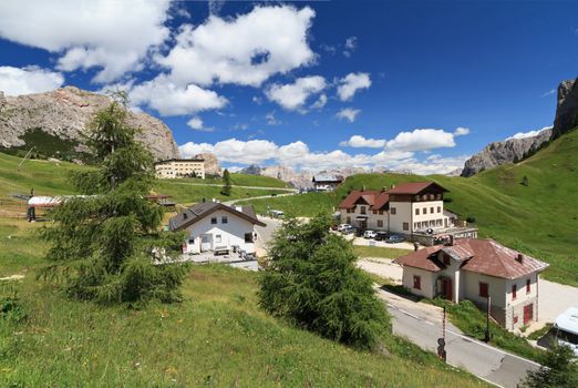 summer view of Gardena pass, Trentino Alto Adige, Italy