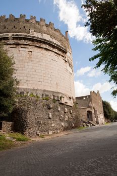 Mausoleo di Cecilia Metella outside vertical view in Via Apia Antica at Roma - Italy
