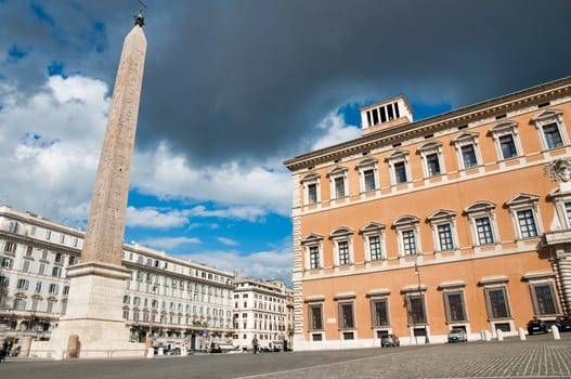 The higest Obelisk  in Rome and lateran palace  at Piazza di Laterano in Roma - Italy