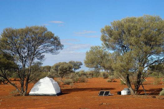 Solar panel in the Australian bush for the refill of the batteries of the electronic devices