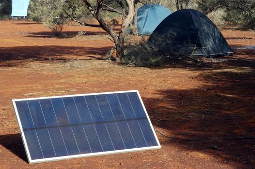 Solar panel in the Australian bush for the refill of the batteries of the electronic devices