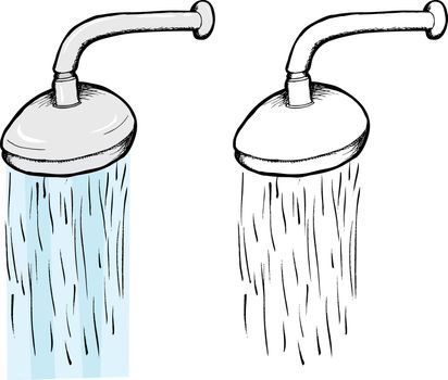 Isolated shower head illustration with water droplets