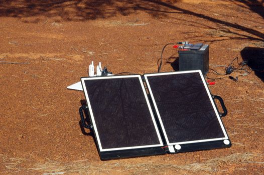Solar panel in the Australian bush for the refill of the batteries of the electronic devices