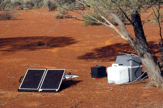 Solar panel in the Australian bush for the refill of the batteries of the electronic devices
