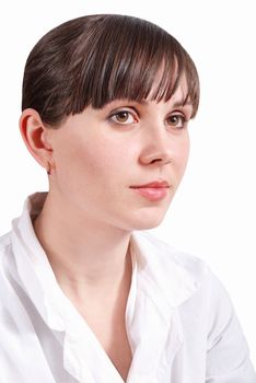 Portrait young nurse woman on the white background.
