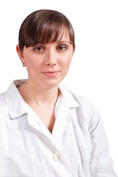 Portrait young nurse woman on the white background.
