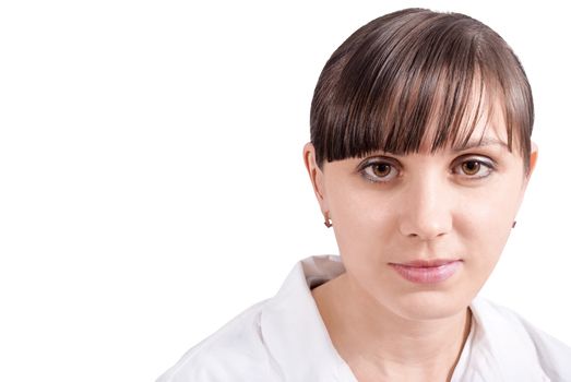 Portrait young nurse woman on the white background.