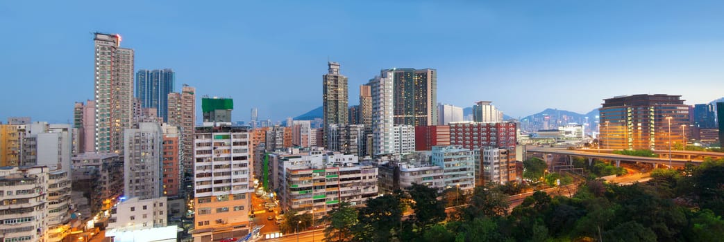 office building at sunset in hong kong 