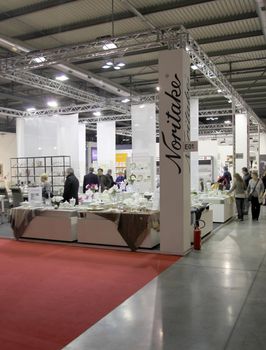 People enter home accessories and furnishing stands at Macef, International Home Show Exhibition January 24, 2013 in Milan, Italy.