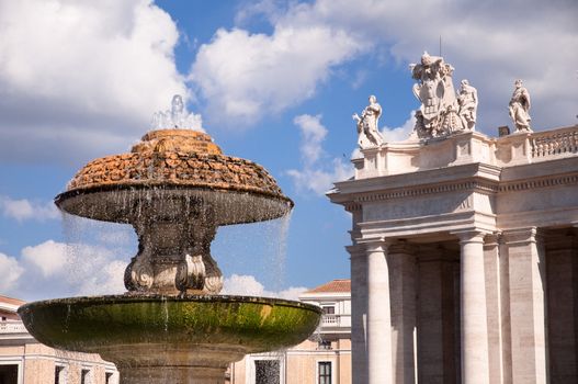 Fountain in St Peters Square at Vaticano - Rome Italy