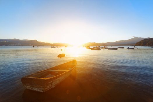sunset on the lake, boat 