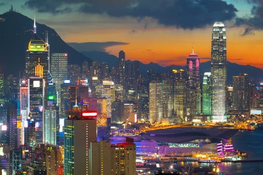 office building at sunset in hong kong 