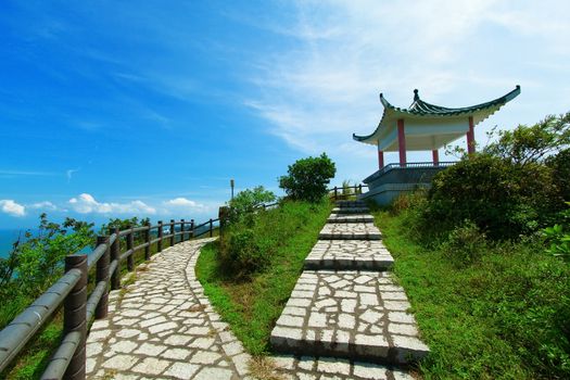 Hiking trail and pavilion in mountains 