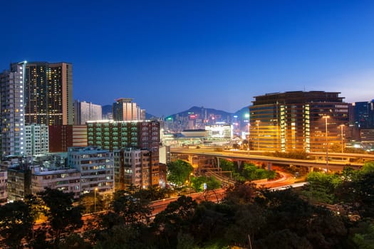 office building at sunset in hong kong 