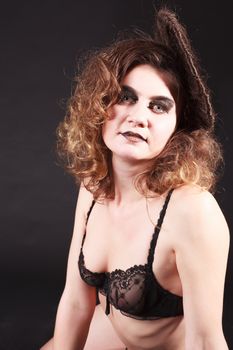 Model in lingerie and stylish hairstyle