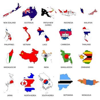 Illustrated Outlines of Countries with Flag inside them