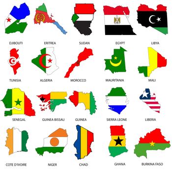 Illustrated Outlines of Countries with Flag inside them