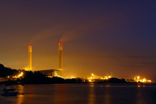 industrial power plant night landscape with lights 