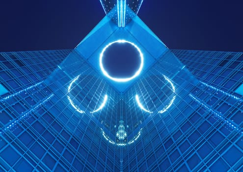 office building at night in blue