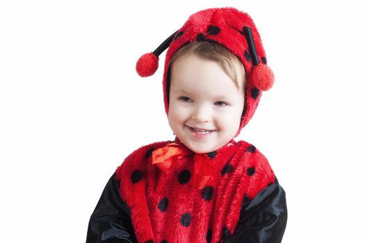 Little girl in ladybird costume - isolated on white background