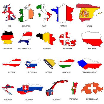 Illustrated Outlines of Countries with Flag inside them