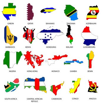 Illustrated Outlines of Countries with Flag inside them