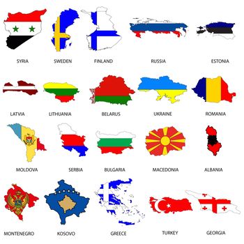 Illustrated Outlines of Countries with Flag inside them