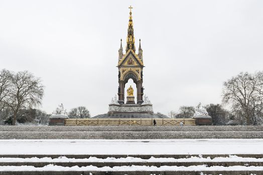 Albert Memorial in covered in snow after three days of blizzards.