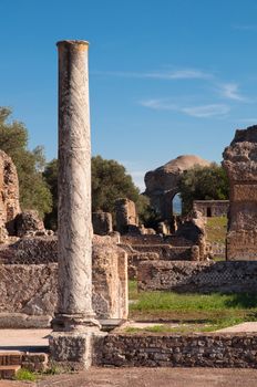 Roman column and Ruins at Villa Adriana in Tivoli - Roma - Italy