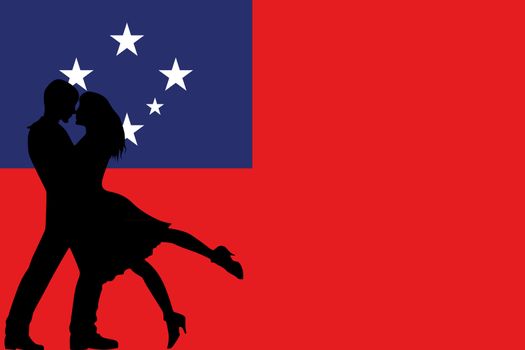 The flag of Western Samoa with the silhouettes of romantic lovers