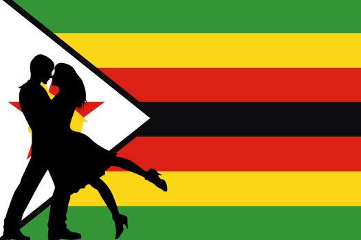 The flag of Zimbabwe with the silhouettes of romantic lovers