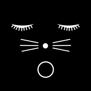 White cat face illustration on black background.