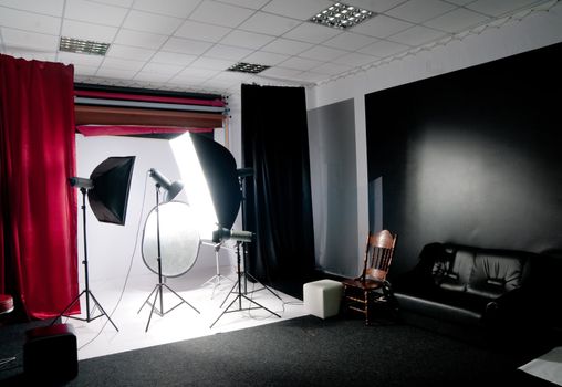 Photo studio with lighting equipment