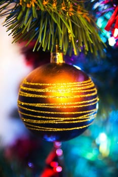 Christmas tree with christmas golden bauble 