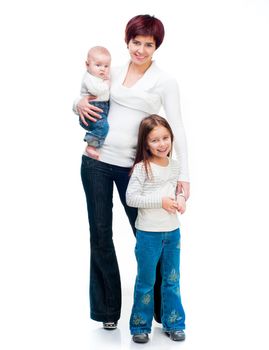 Mother with babies isolated on a white background