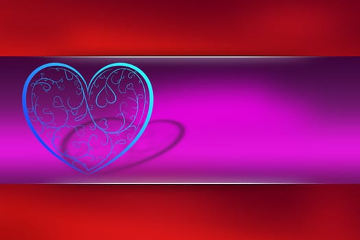 Valentines Day card, blue heart on purple Background