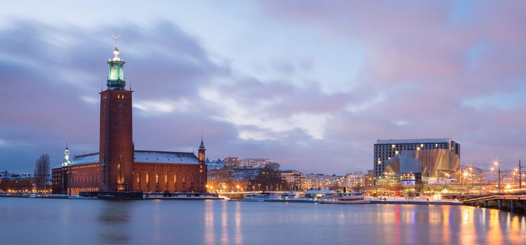 Panorama Stockholm Cityhall at dusk  Sweden