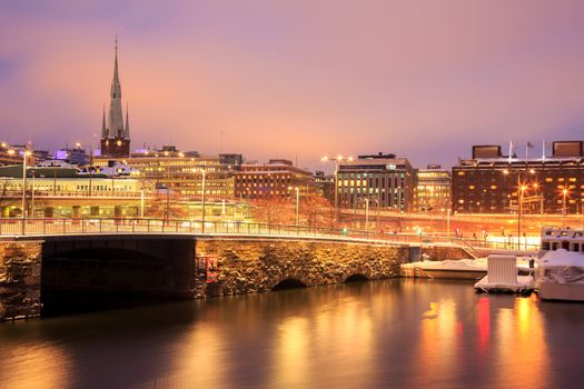 Cityscape of Gamla Stan Old Town Stockholm city at dusk Sweden