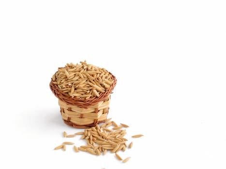 paddy rice with basket isolated on white.