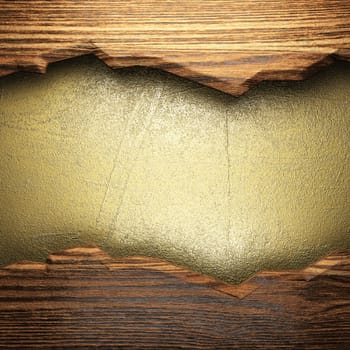 wood on golden wall made in 3D