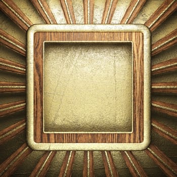 wood on golden wall made in 3D