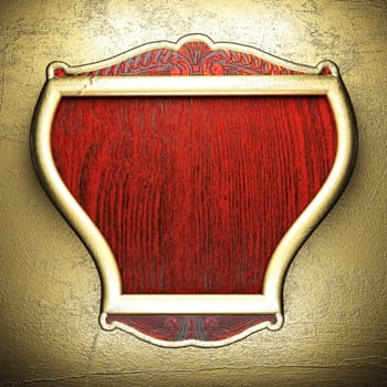 wood on golden wall made in 3D