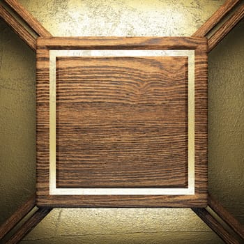 wood on golden wall made in 3D