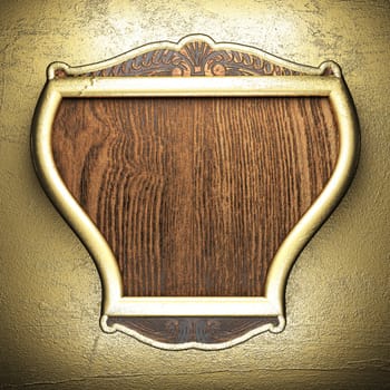 wood on golden wall made in 3D