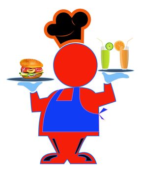Funny Chef on a white background.Fast food