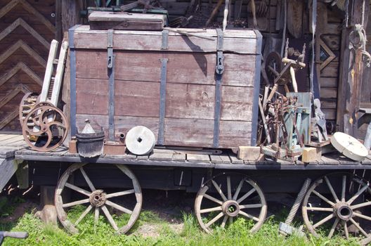 historical agriculture tools and objects collection in farm