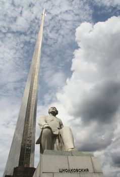 Monument to the founder of astronautics - Konstantin Tsiolkovsky on Alley of cosmonauts in Moscow, Russia