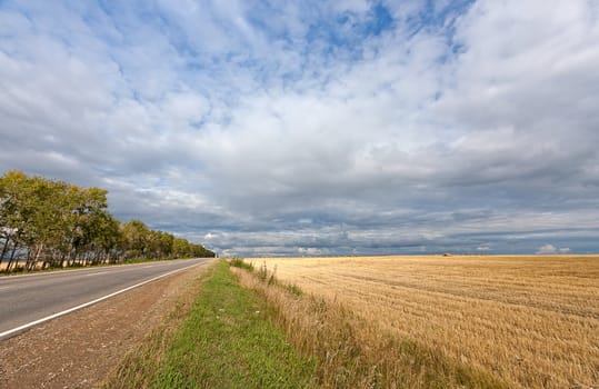 View of autumn landscape in background of blue  sky, Russia.