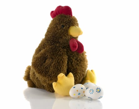brown easter duck with eggs isolated on white