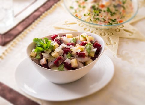 Herring salad with beetroot - selective sharpness-deep